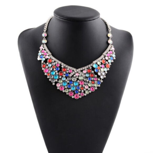 New Womens Multi-Colored Bib Necklace Statement - Picture 1 of 4